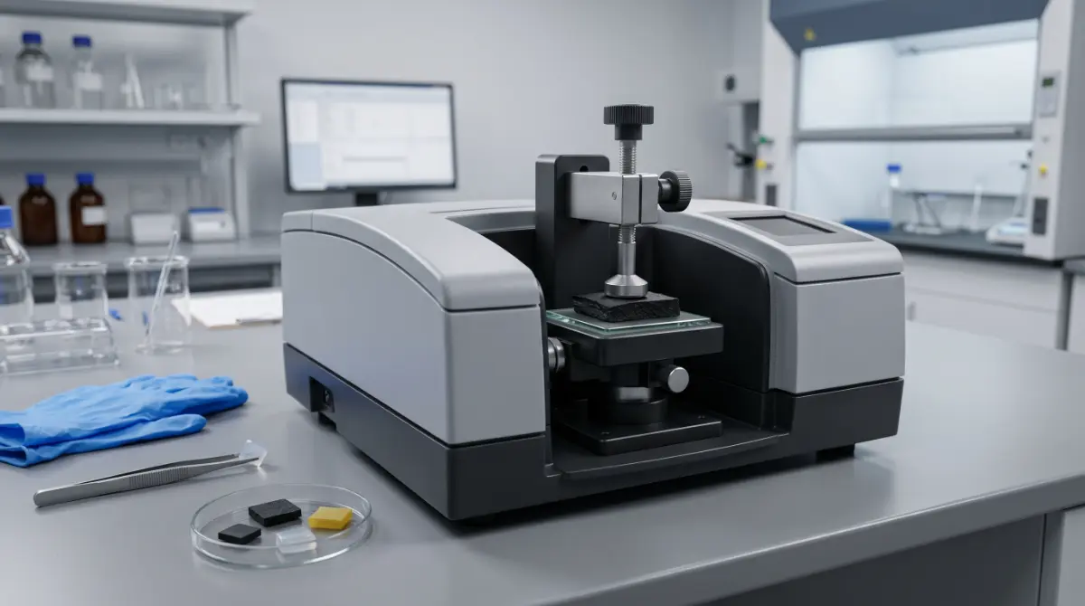 Equipo FTIR ATR con muestra pequeña de elastómero