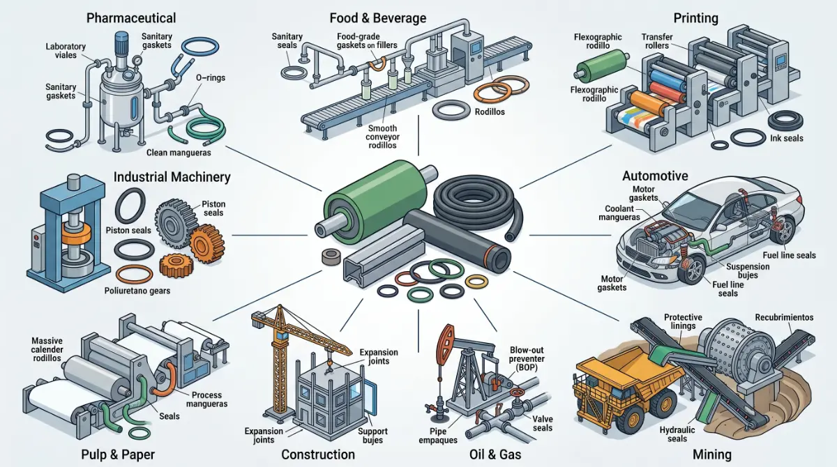 Mapa visual de industrias y piezas elastoméricas